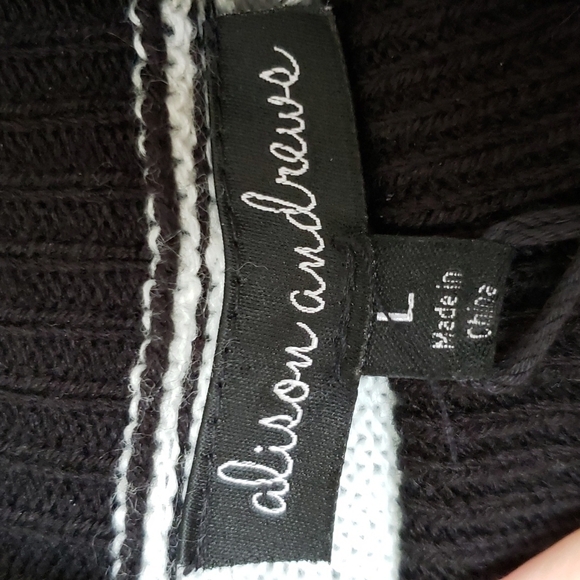Alison Andrews color block sweater, black and white, lace up side, Sz L - Picture 5 of 7